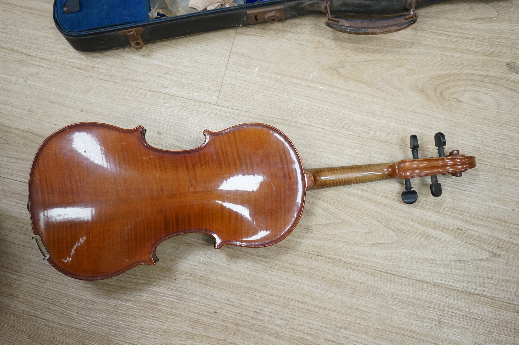 An early 20th century German violin, bearing a Stradivarius label, with case.